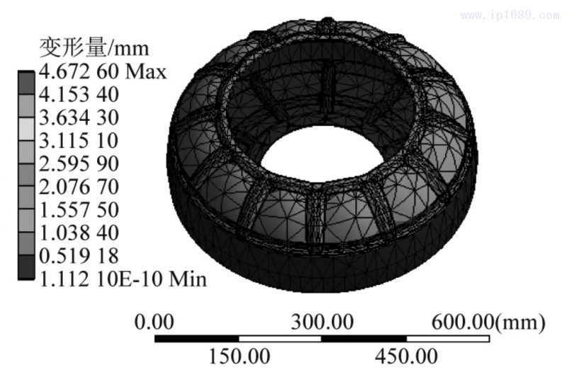 图 12 凸起式加强筋模型结构变形量结果