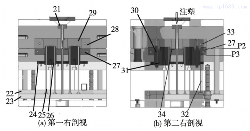 图6 注塑模具结构